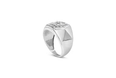 Men's .925 Sterling Silver 1/2 Cttw Multi-Diamond Hexagon Frame Ring (I-J Color, I3 Clarity) - Ring Size 11
