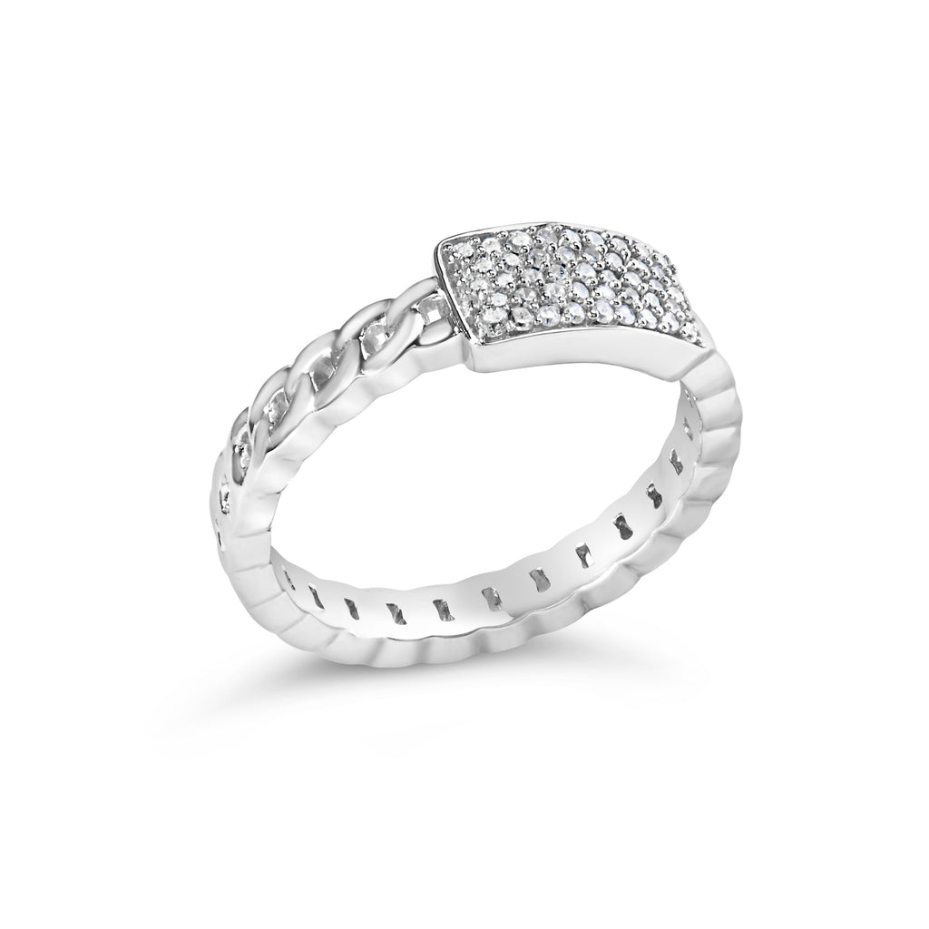 .925 Sterling Silver 1/5 Cttw Diamond ID and Cuban Link Band Ring (I-J Color, I2-I3 Clarity) - Ring Size 7