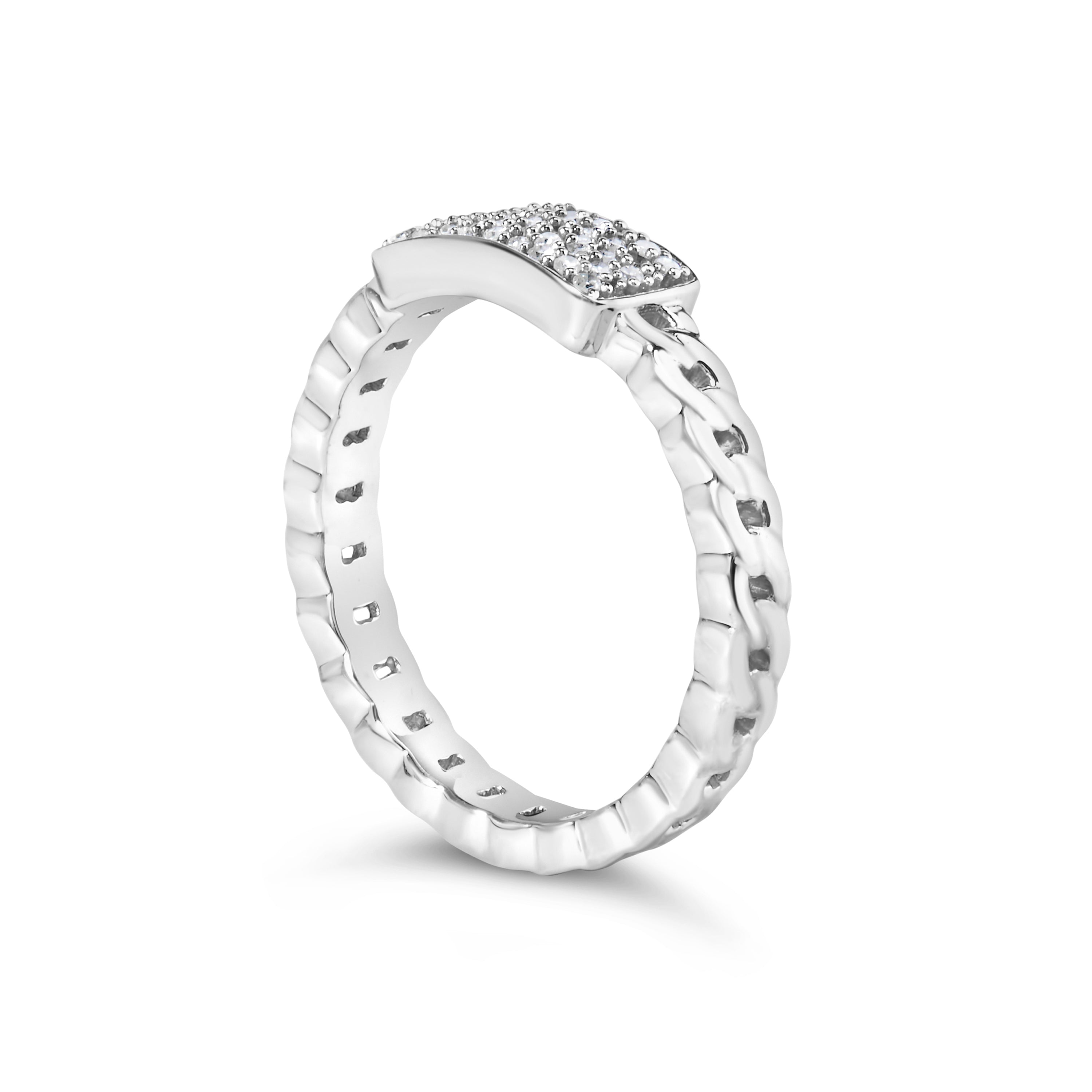 .925 Sterling Silver 1/5 Cttw Diamond ID and Cuban Link Band Ring (I-J Color, I2-I3 Clarity) - Ring Size 7