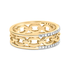 10K Yellow Gold 1/5 Cttw Diamond Two Row Cuban Link Ring (I-J Color, I2-I3 Clarity) - Size 9