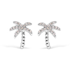 10K White Gold 1/10 Cttw Diamond  Encrusted Palm Tree Stud Earrings (H-I Color, I1-I2 Clarity)