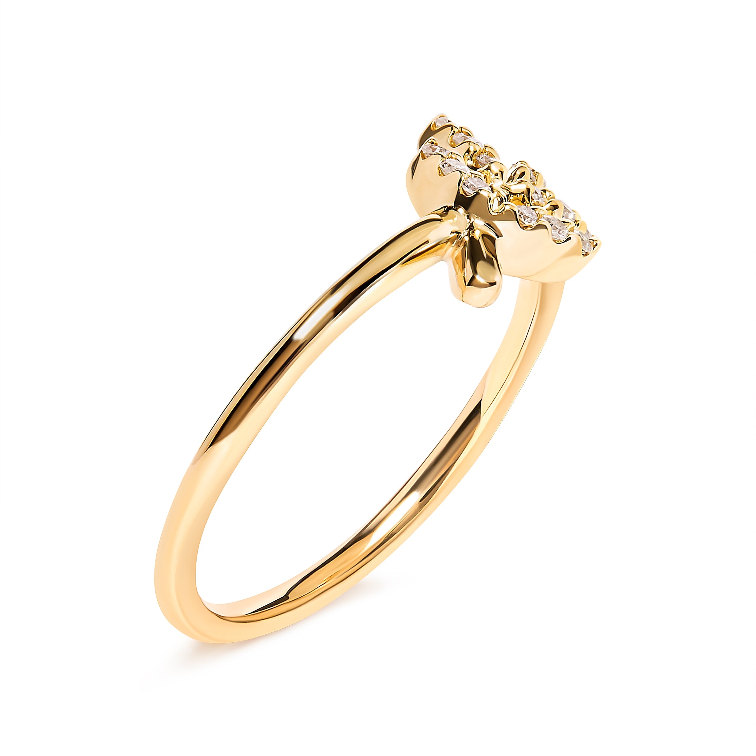Gold ring with a diamond on a white background