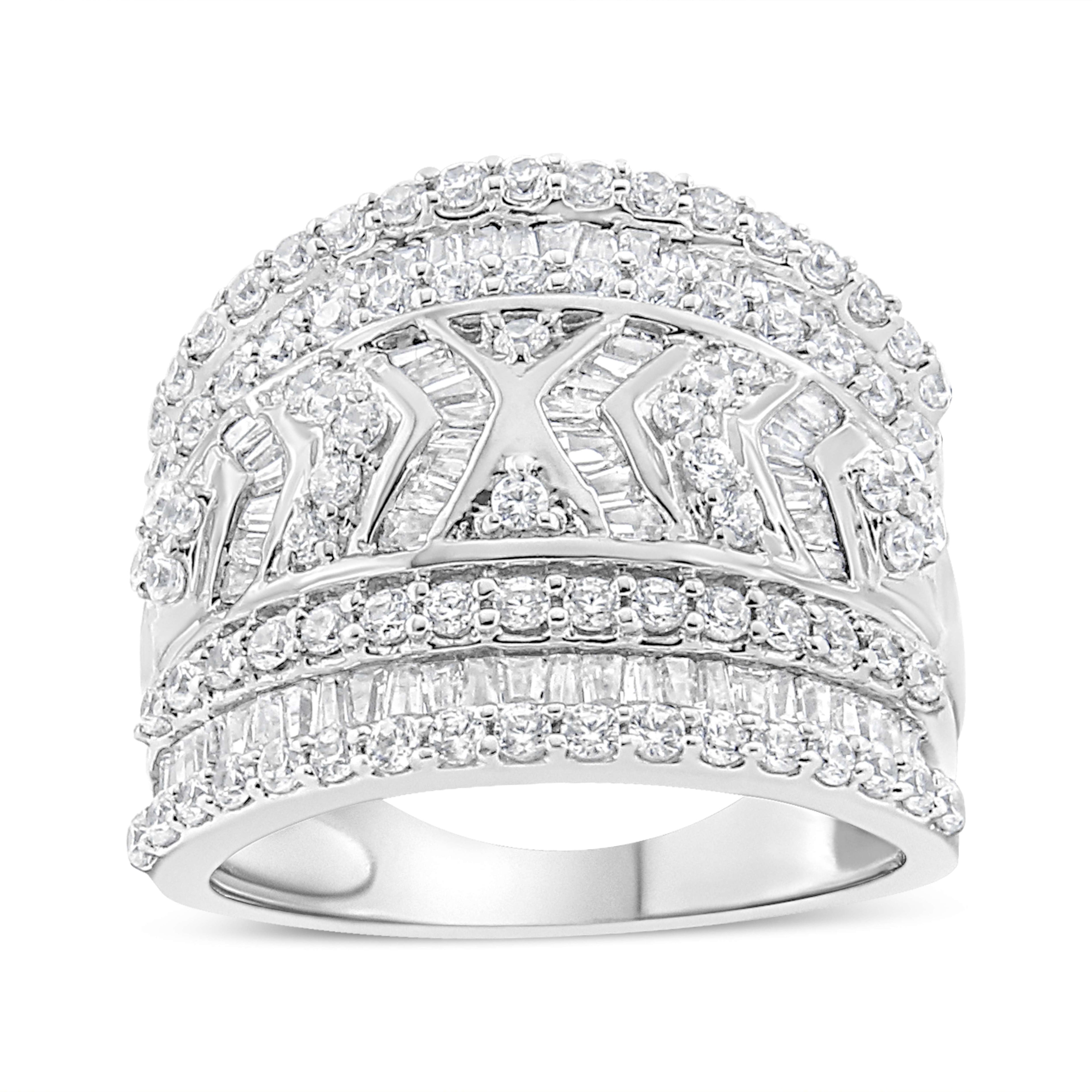 .925 Sterling Silver 2.0 Cttw Diamond Edge Multi-Row Ring Band ( J-K Color, I3 Clarity) - Ring Size 5