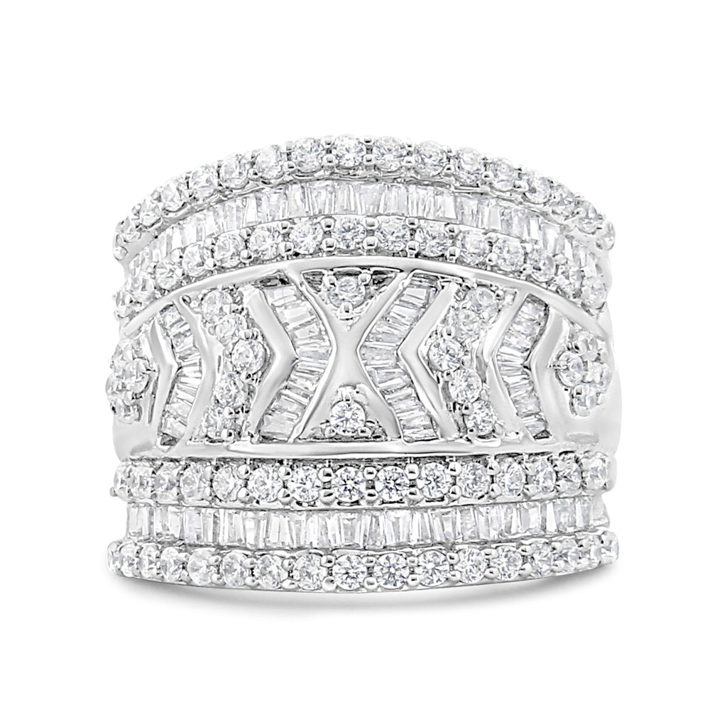 .925 Sterling Silver 2.0 Cttw Diamond Edge Multi-Row Ring Band ( J-K Color, I3 Clarity) - Ring Size 5