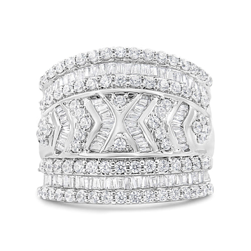 .925 Sterling Silver 2.0 Cttw Diamond Edge Multi-Row Ring Band ( J-K Color, I3 Clarity) - Ring Size 5