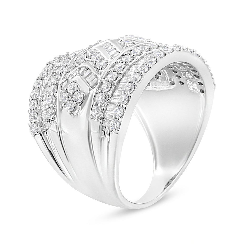 .925 Sterling Silver 2.0 Cttw Diamond Edge Multi-Row Ring Band ( J-K Color, I3 Clarity) - Ring Size 5