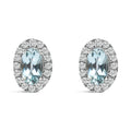 10K White Gold 5x3 MM Oval Blue Aquamarine and Diamond Halo Stud Earrings (I-J Color, I1-I2 Clarity)