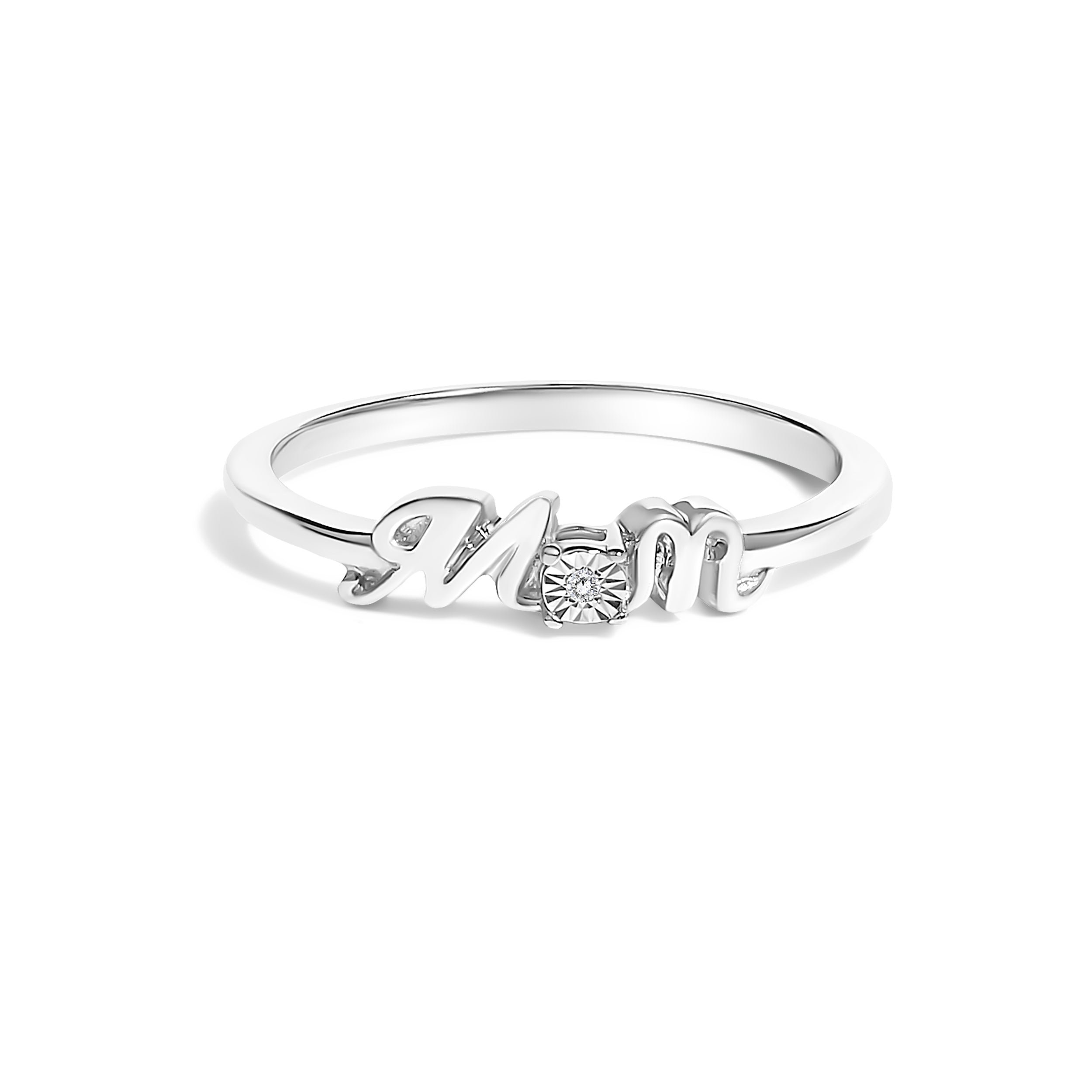 .925 Sterling Silver Diamond Accent "MOM"  Ring (J-K Color, I2-I3 Clarity) - Ring Size 6