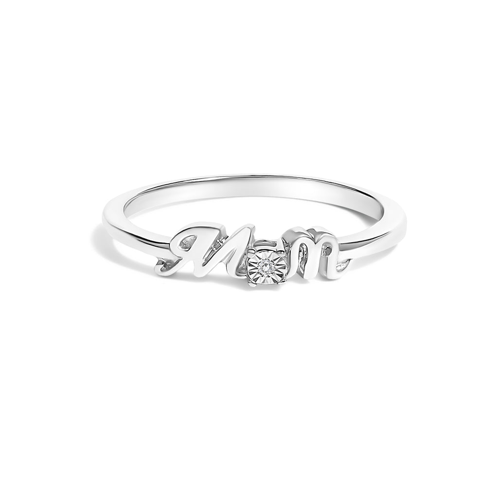 .925 Sterling Silver Diamond Accent "MOM"  Ring (J-K Color, I2-I3 Clarity) - Ring Size 8