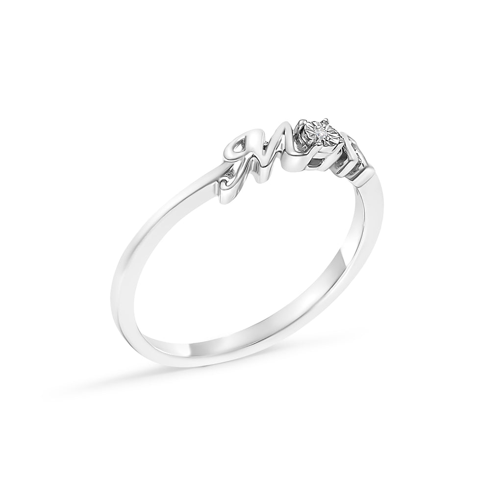 .925 Sterling Silver Diamond Accent "MOM"  Ring (J-K Color, I2-I3 Clarity) - Ring Size 8