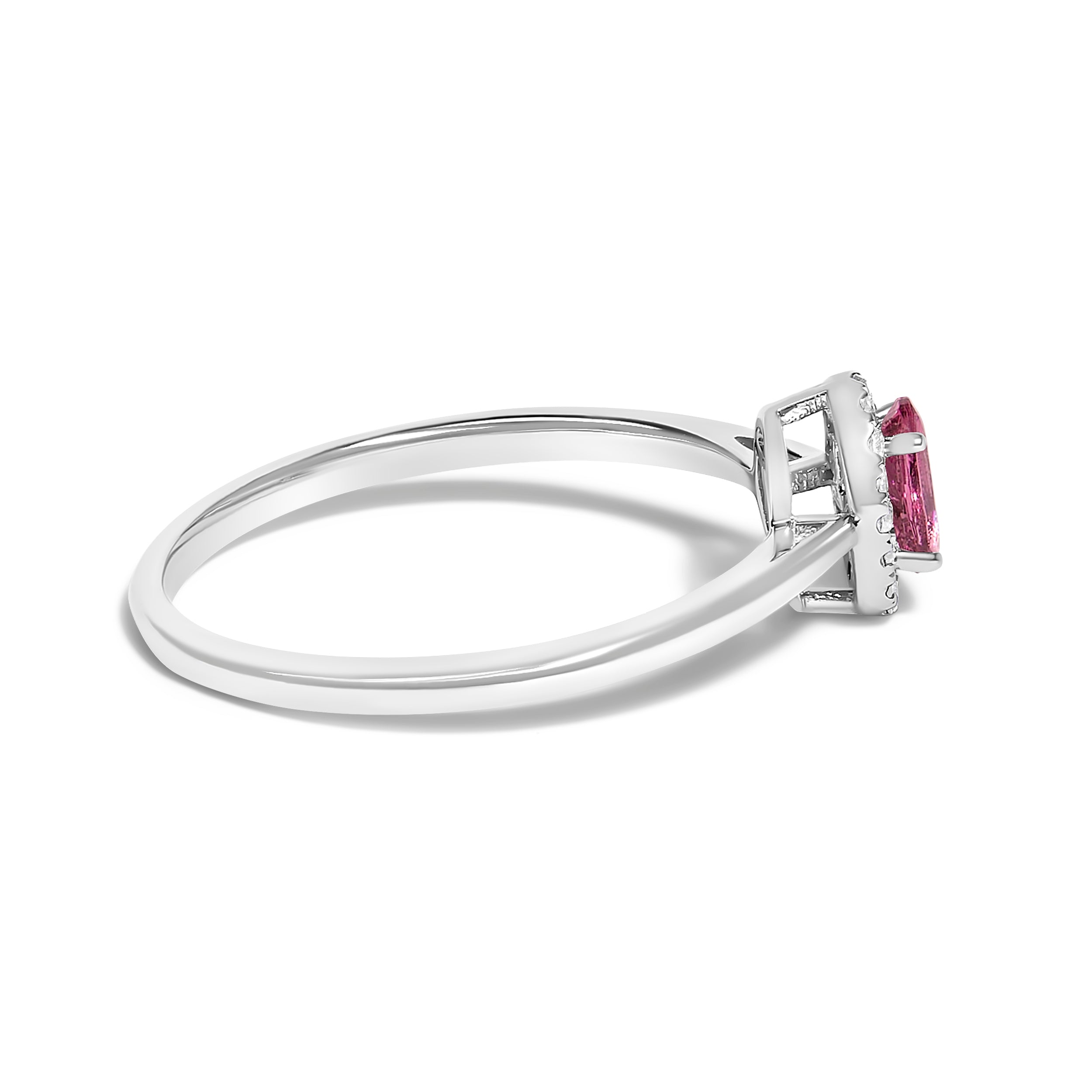 10K White Gold 5X3MM Oval Pink Tourmaline and Diamond Accent Halo Ring (I-J Color, I1-I2 Clarity) - Ring Size 6.5