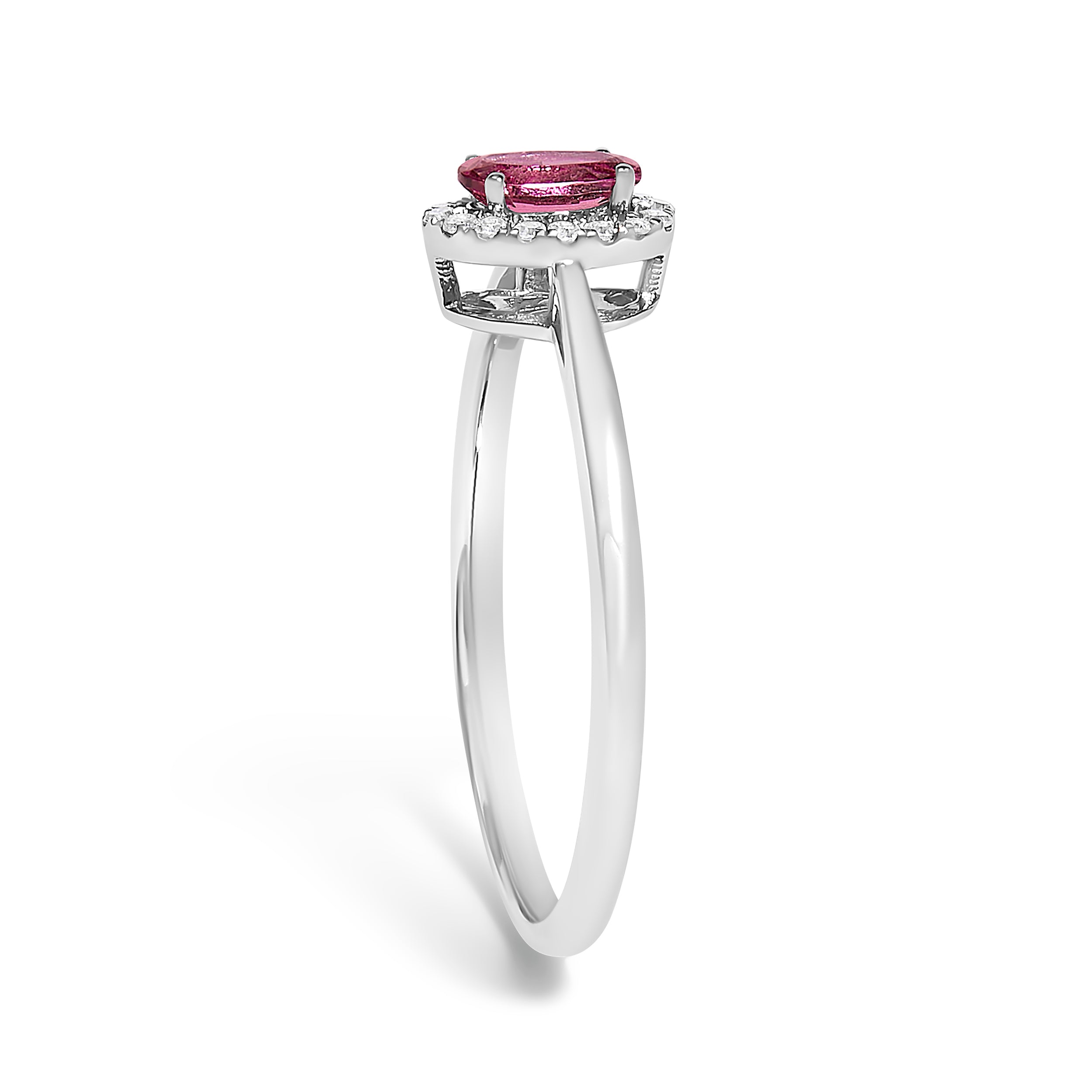 10K White Gold 5X3MM Oval Pink Tourmaline and Diamond Accent Halo Ring (I-J Color, I1-I2 Clarity) - Ring Size 6.5