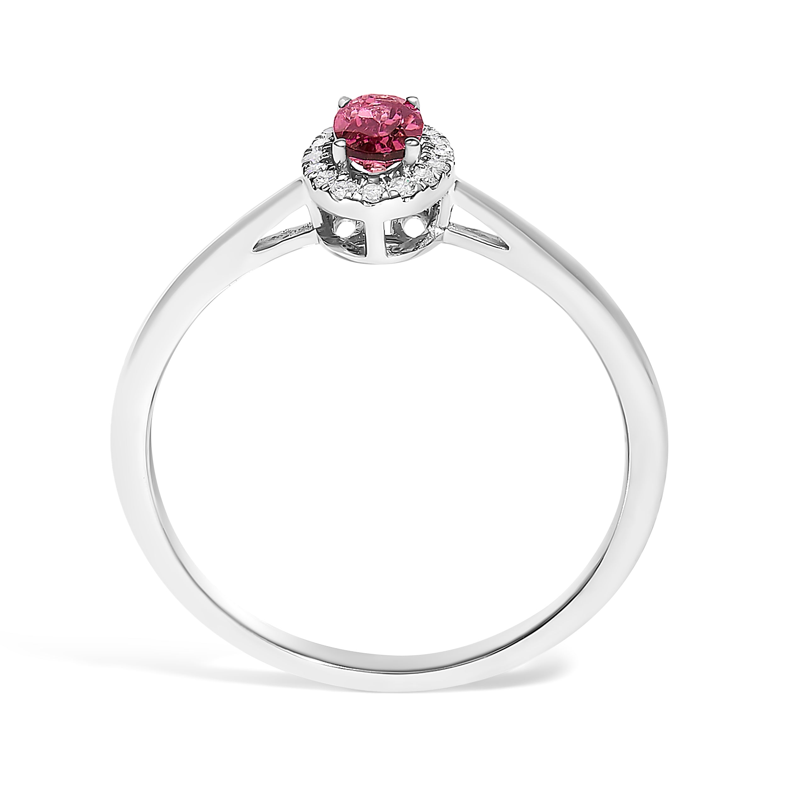 10K White Gold 5X3MM Oval Pink Tourmaline and Diamond Accent Halo Ring (I-J Color, I1-I2 Clarity) - Ring Size 6.5