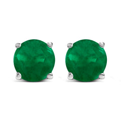 14K White Gold 5X5MM Round Green Emerald Solitaire Stud Earrings