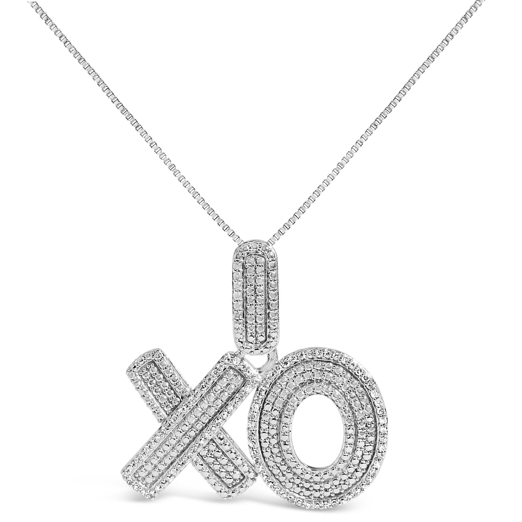 Sterling Silver 1/4 Cttw Diamond Pav XO Pendant Necklace
