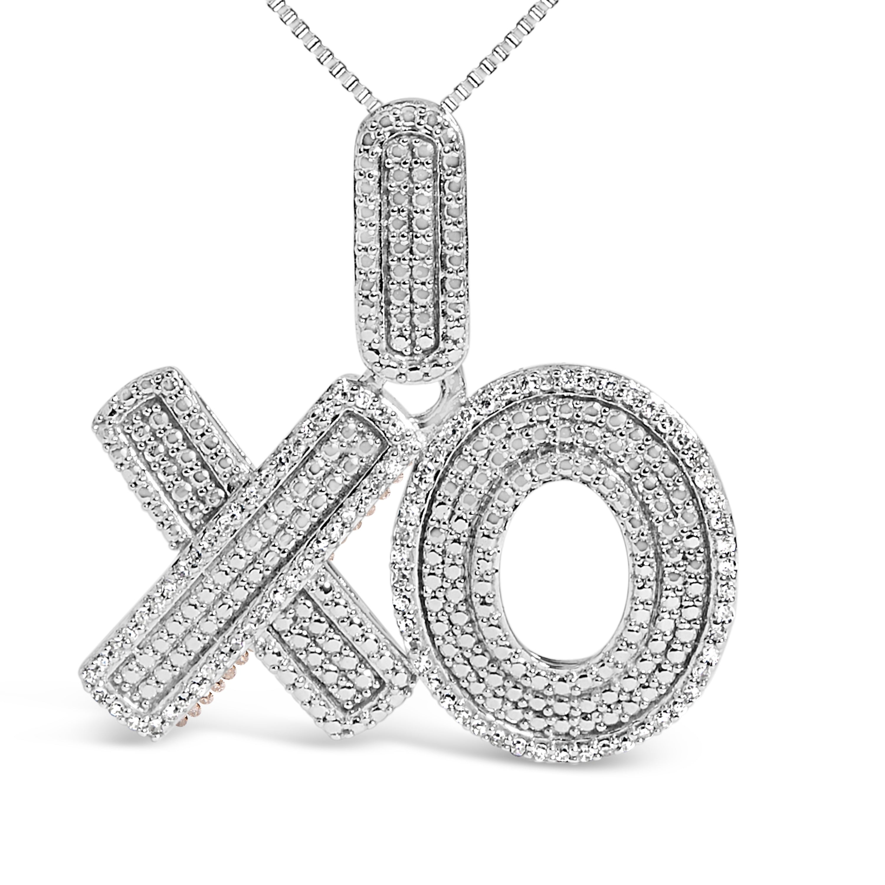 Sterling Silver 1/4 Cttw Diamond Pav XO Pendant Necklace