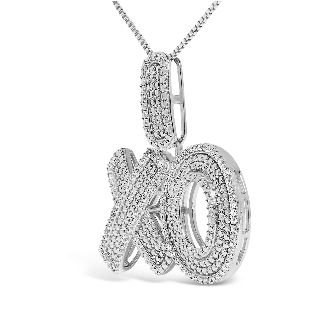 Sterling Silver 1/4 Cttw Diamond Pav XO Pendant Necklace