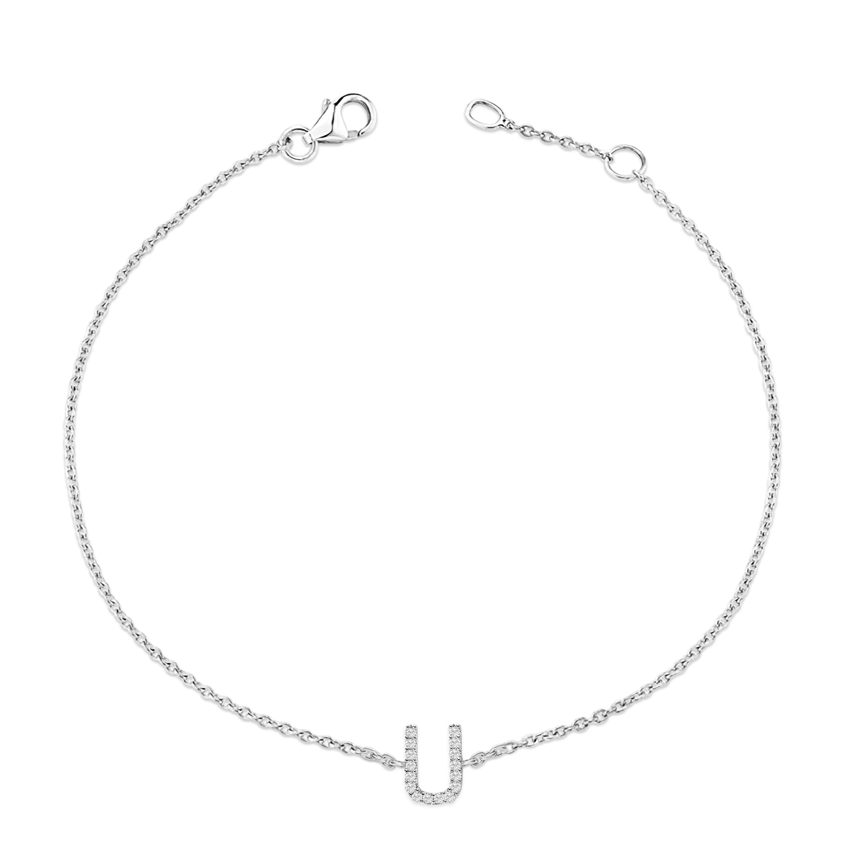 10K White Gold Diamond Accent "U" Initial Charm and Link Bracelet