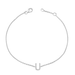 10K White Gold Diamond Accent "U" Initial Charm and Link Bracelet
