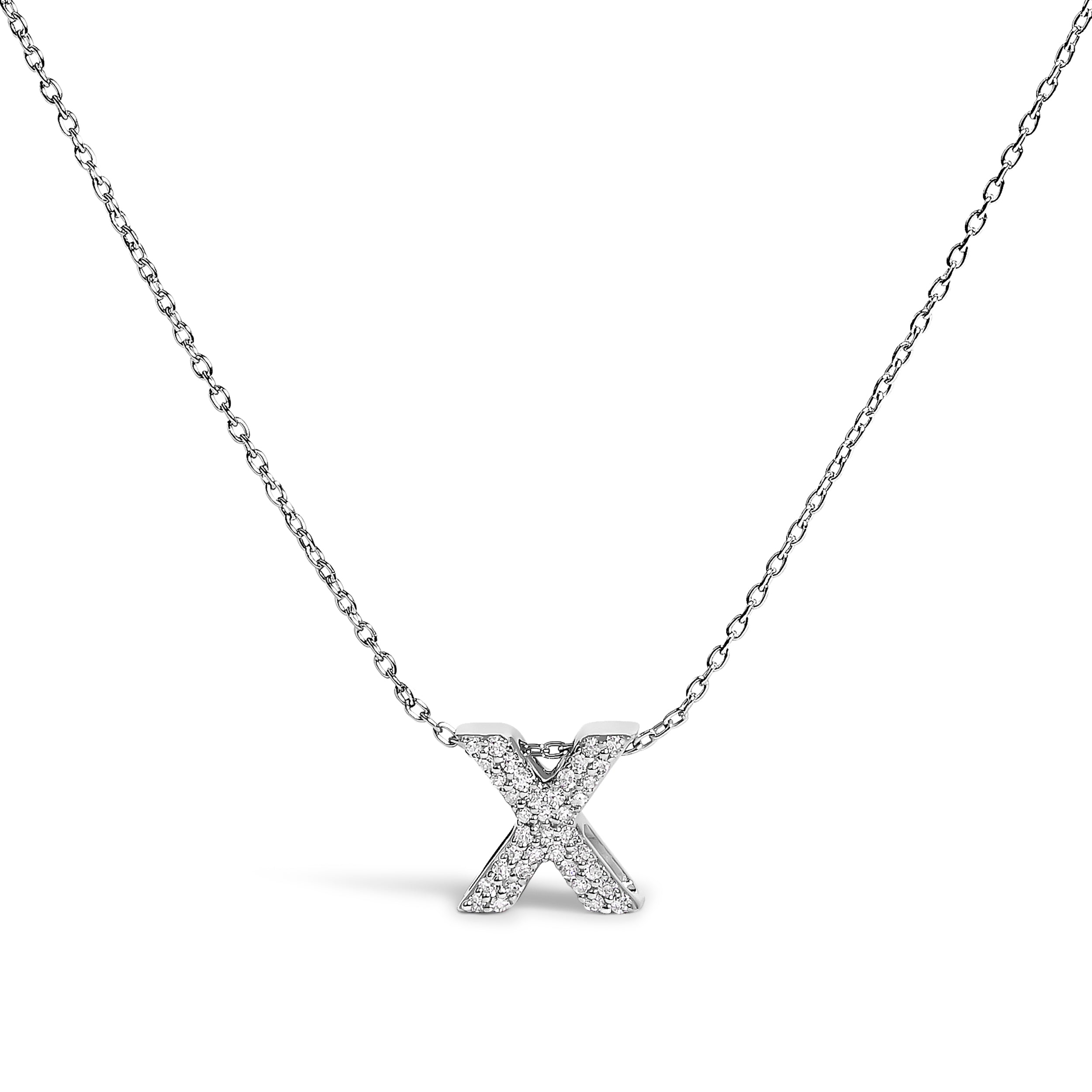 10K White Gold Diamond Accent "X" Initial Bubble Pendant Necklace