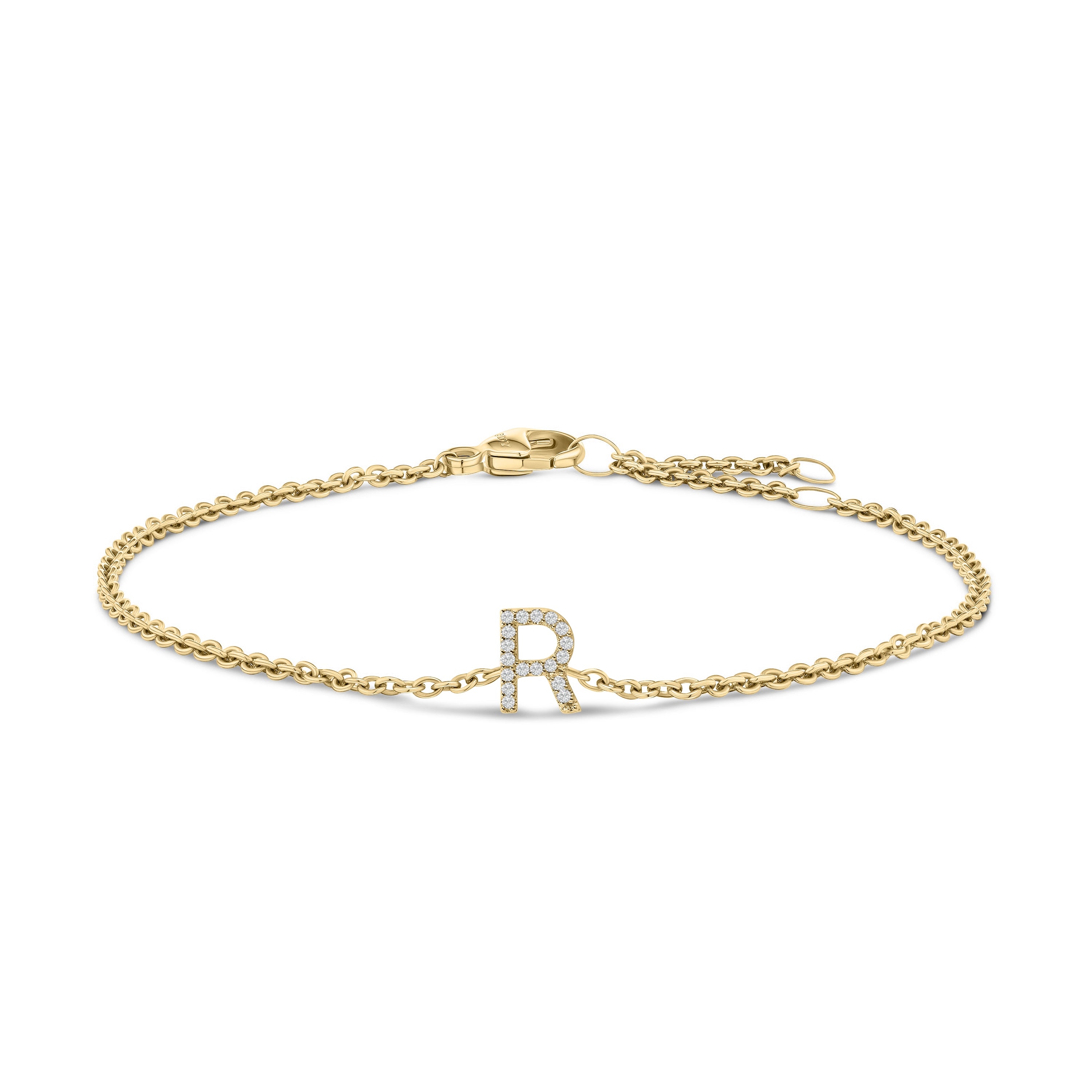 10K Yellow Gold Diamond Accent "R" Initial Charm and Link Bracelet