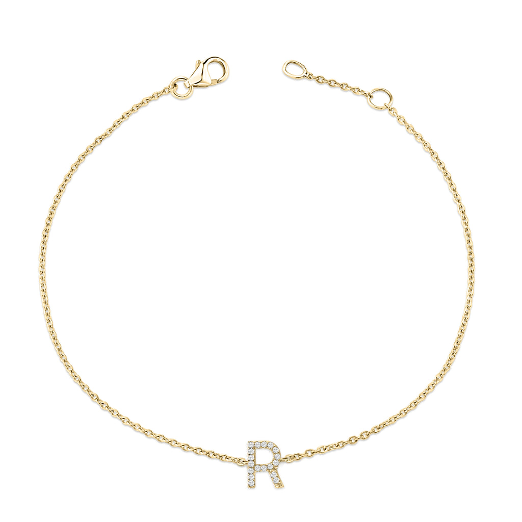 10K Yellow Gold Diamond Accent "R" Initial Charm and Link Bracelet