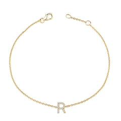 10K Yellow Gold Diamond Accent "R" Initial Charm and Link Bracelet