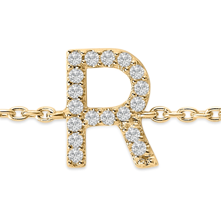 10K Yellow Gold Diamond Accent "R" Initial Charm and Link Bracelet