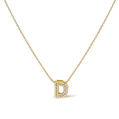 10K Yellow Gold Diamond Accent "D" Initial Bubble Pendant Necklace