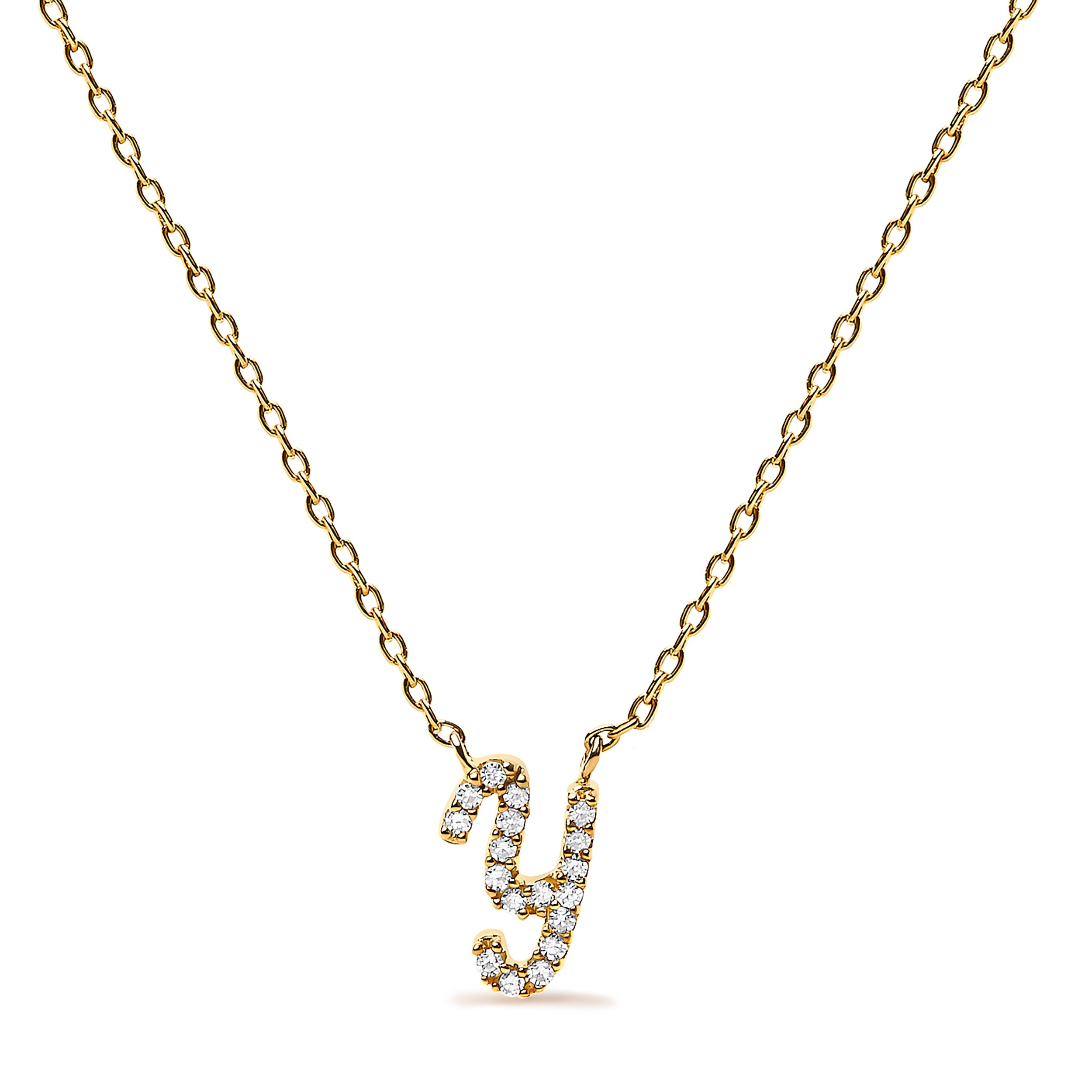 10K Yellow Gold Diamond Accent "Y" Initial Script Style Pendant Necklace