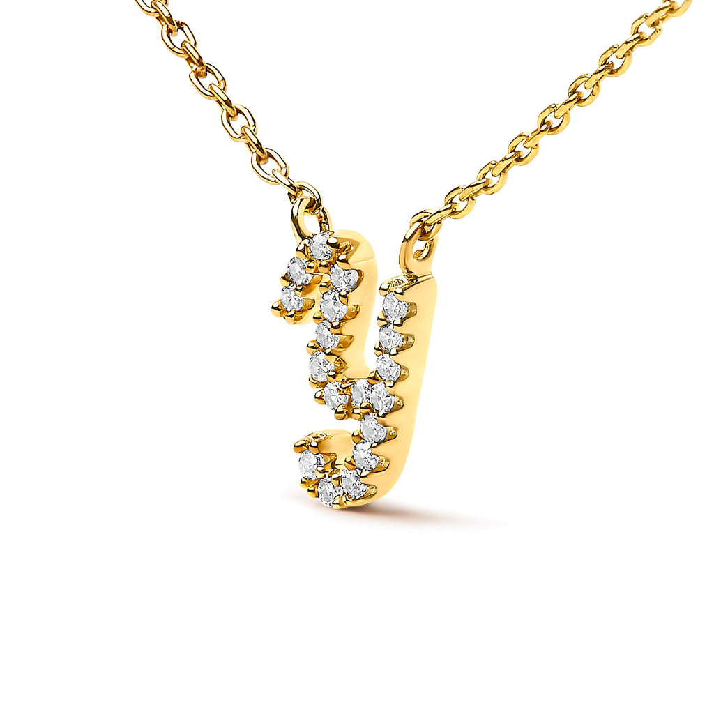 10K Yellow Gold Diamond Accent "Y" Initial Script Style Pendant Necklace