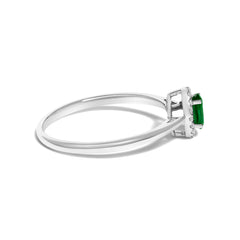 10K White Gold 5X3MM Oval Green Emerald and Diamond Accent Halo Ring (I-J Color, I1-I2 Clarity) - Ring Size 6