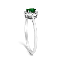 10K White Gold 5X3MM Oval Green Emerald and Diamond Accent Halo Ring (I-J Color, I1-I2 Clarity) - Ring Size 6