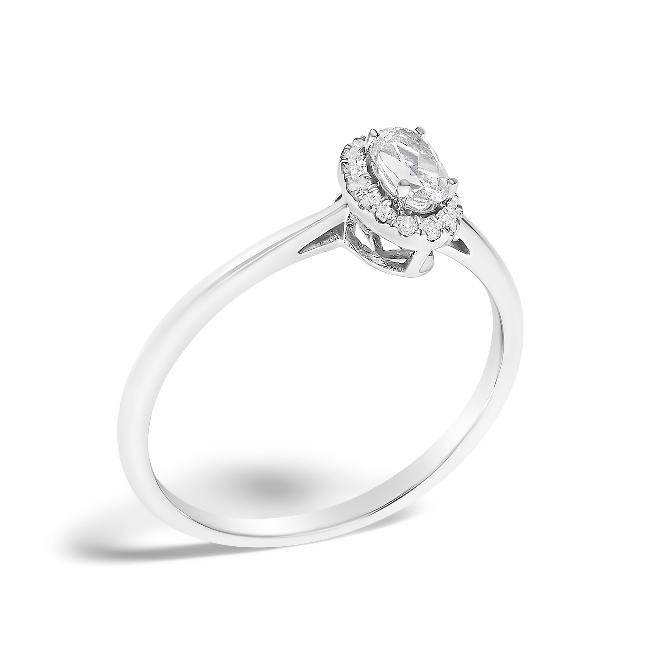 10K White Gold 5X3MM Oval White Topaz and Diamond Accent Halo Ring (I-J Color, I1-I2 Clarity) - Ring Size 5.5