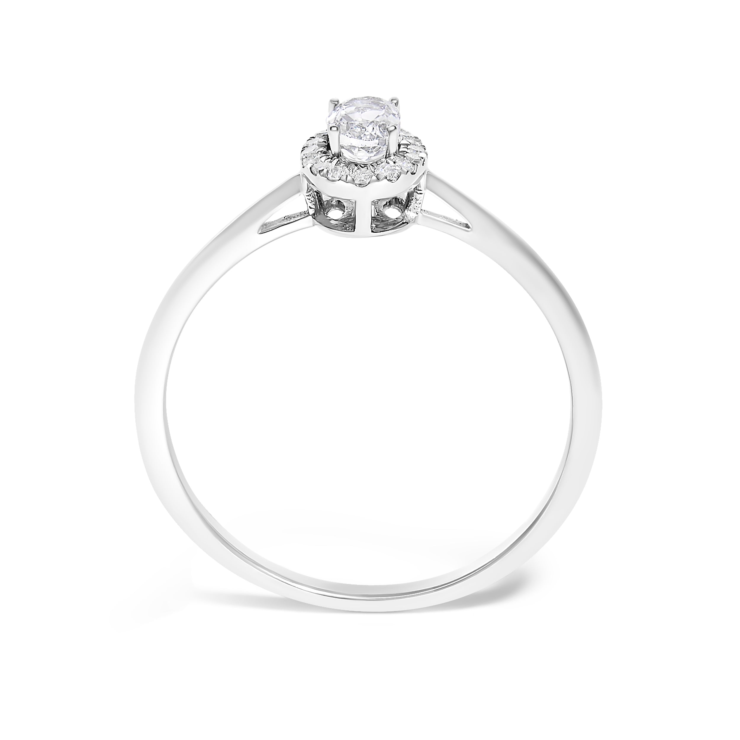 10K White Gold 5X3MM Oval White Topaz and Diamond Accent Halo Ring (I-J Color, I1-I2 Clarity) - Ring Size 5.5