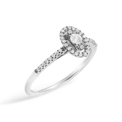 14K White Gold 1/5 Cttw Diamond Oval Shape With Halo Engagement Ring (H-I Color, I1-I2 Clarity) - Size 7.5