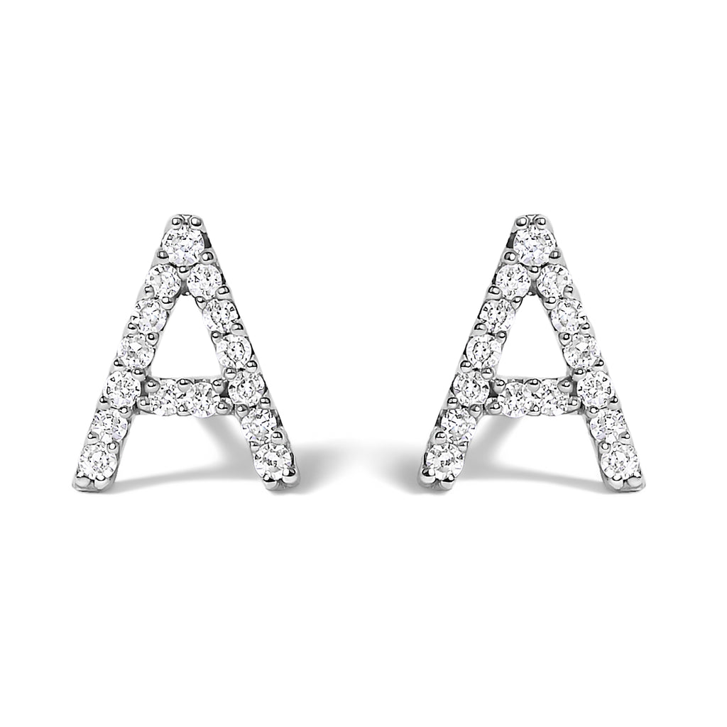 10K White Gold 1/10 Cttw Diamond Initial "A" Stud Earring