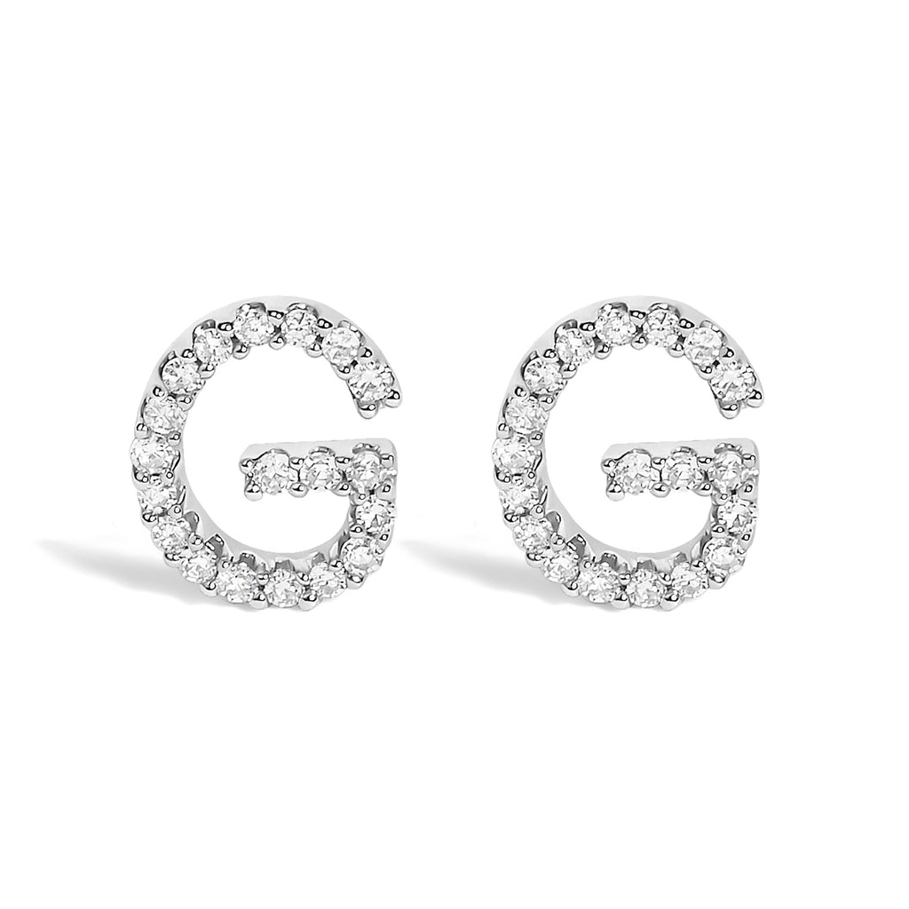 10K White Gold 1/10 Cttw Diamond 'G' Initial Stud Earring