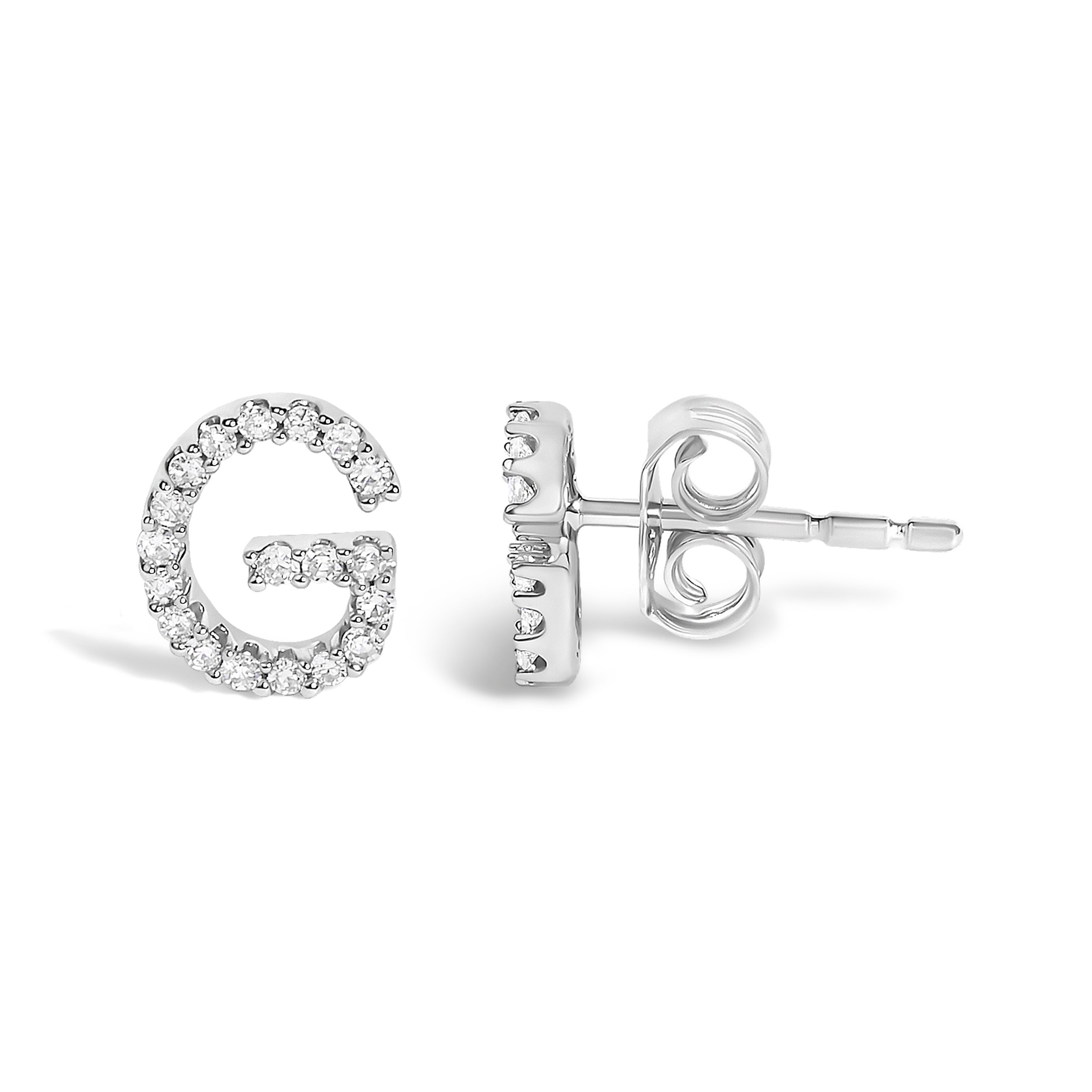 10K White Gold 1/10 Cttw Diamond 'G' Initial Stud Earring