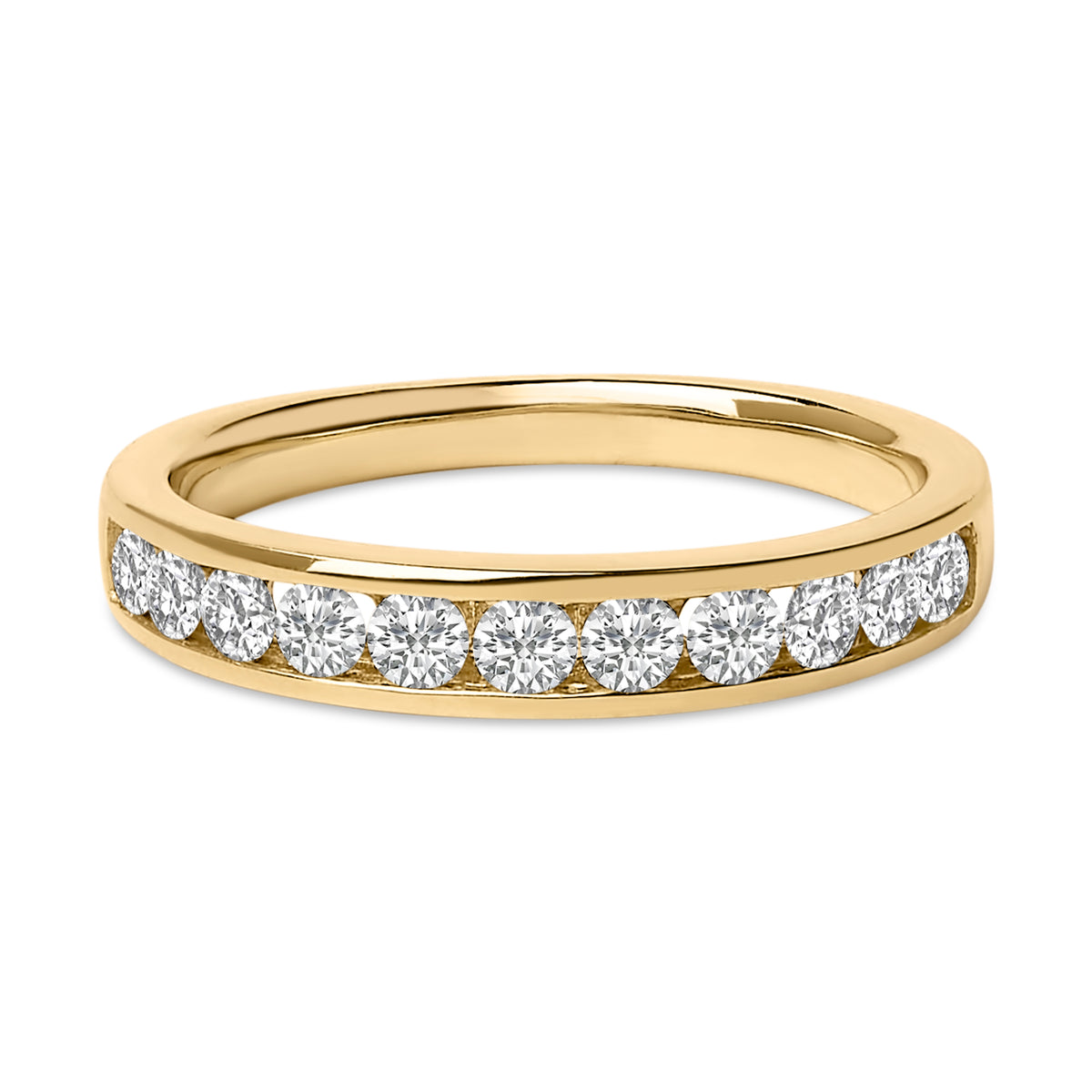 14K Yellow Gold 1/2 Cttw Round Diamond 11 Stone Channel Set Band