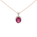 14K Rose Gold Vermeil Sterling Silver 1/5 Cttw Diamond Pink Quartz Oval Pendant Necklace