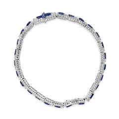 Sterling Silver Dark Blue Sapphire and Topaz Marquise Floral Art Deco Link Bracelet