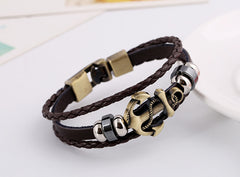 Vintage Cowhide Men's Hot-selling Popular Metal Anchor Leather Bracelet