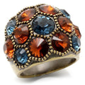 Ring with multicolored gemstones on a white background