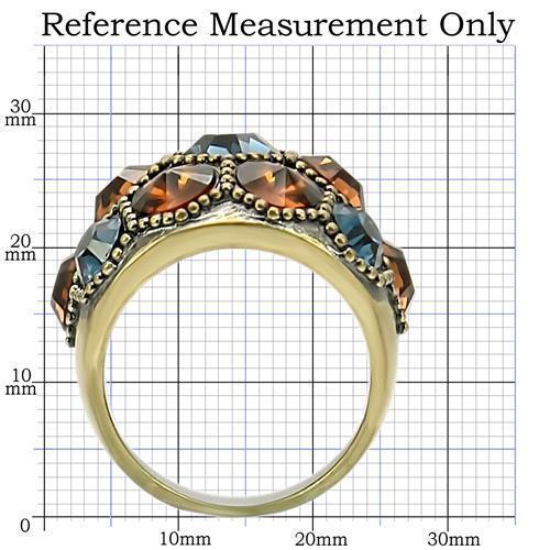 Gold ring with gemstones on a grid background for reference measurement
