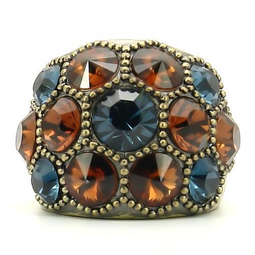 Ring with multicolored gemstones on a white background
