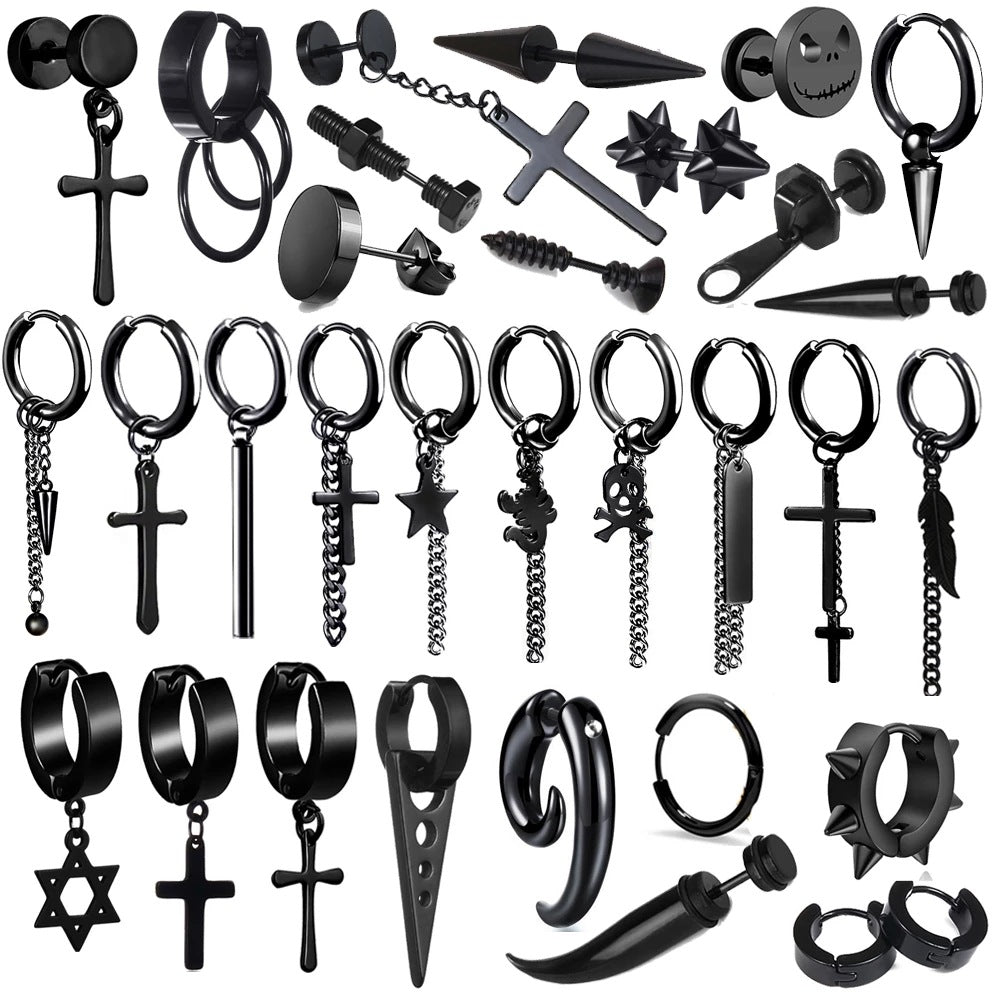 Black Earrings titanium steel chain stud stainless steel cross - Color: 20Style