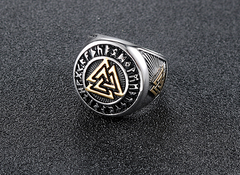 Color: Silver, Size: US8 - Stainless Steel Valknut Ring With Runic Symbol Halo