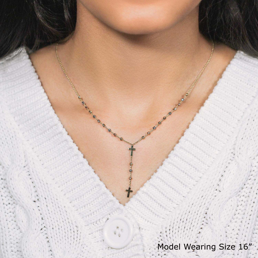 14k Tri-Color Gold Rosary Chain Necklace