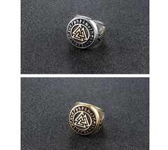 Color: Silver, Size: US8 - Stainless Steel Valknut Ring With Runic Symbol Halo